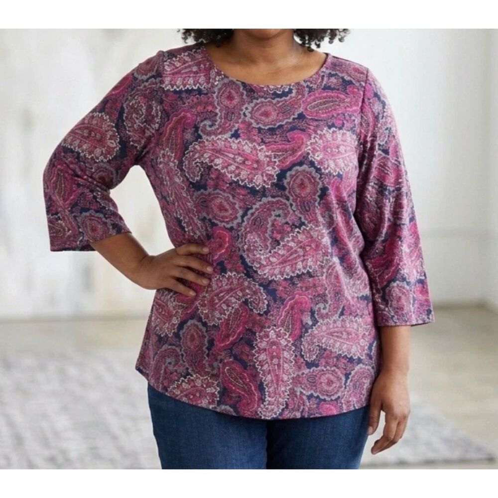 Talbots Woman Popover Blouse Plus Petite Sz 2XP Paisley Peplum boho cottagecore
